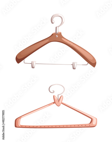 A set of 2 clothes hangers. Detailed vector illustration.