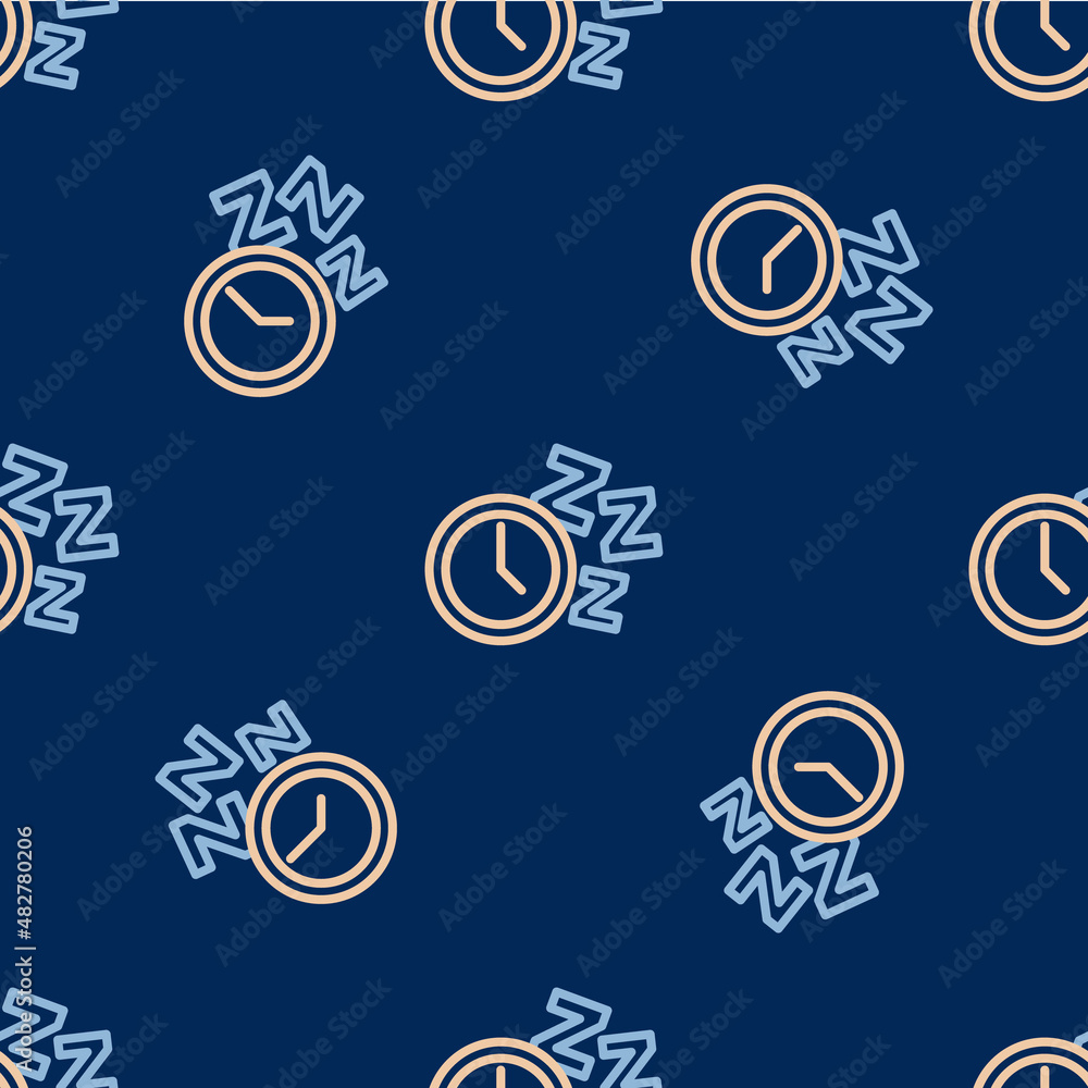 Line Alarm clock icon isolated seamless pattern on blue background. Wake up, get up concept. Time sign. Vector