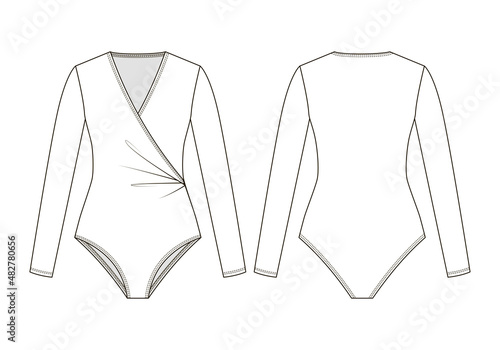 Fashion technical drawing of women's wrap bodysuit