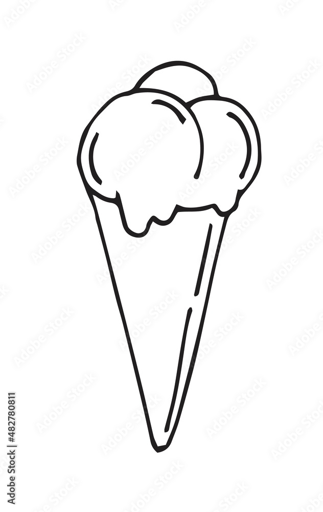 Sweet ice cream. Summer treat. Outline sketch. Hand drawing isolated on white background. Vector Sweet ice cream. Summer treat. Outline sketch. Hand drawing isolated on white background. Vector