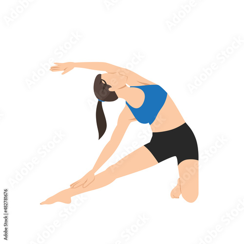 woman doing gate pose parighasana exercise. Flat vector illustration isolated on white background