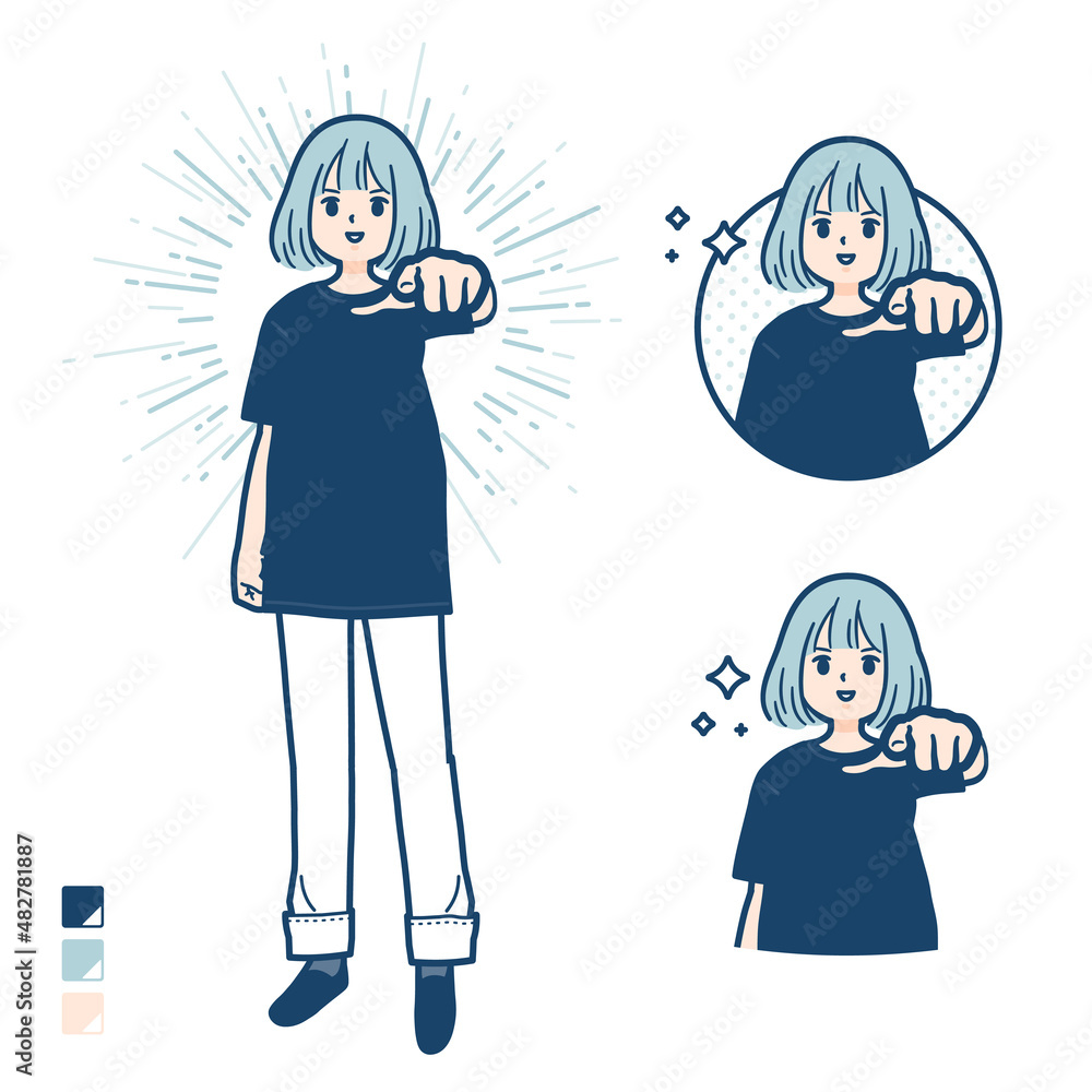 ビッグサイズtシャツを着た女性が正面を指差しているイラスト Stock Vector Adobe Stock ビッグサイズtシャツを着た女性が正面を指差しているイラスト Stock Vector Adobe Stock