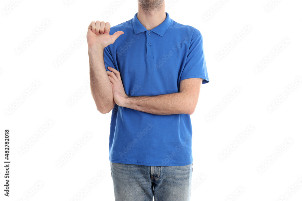 Man in blank blue polo isolated on white background Man in blank blue polo isolated on white background