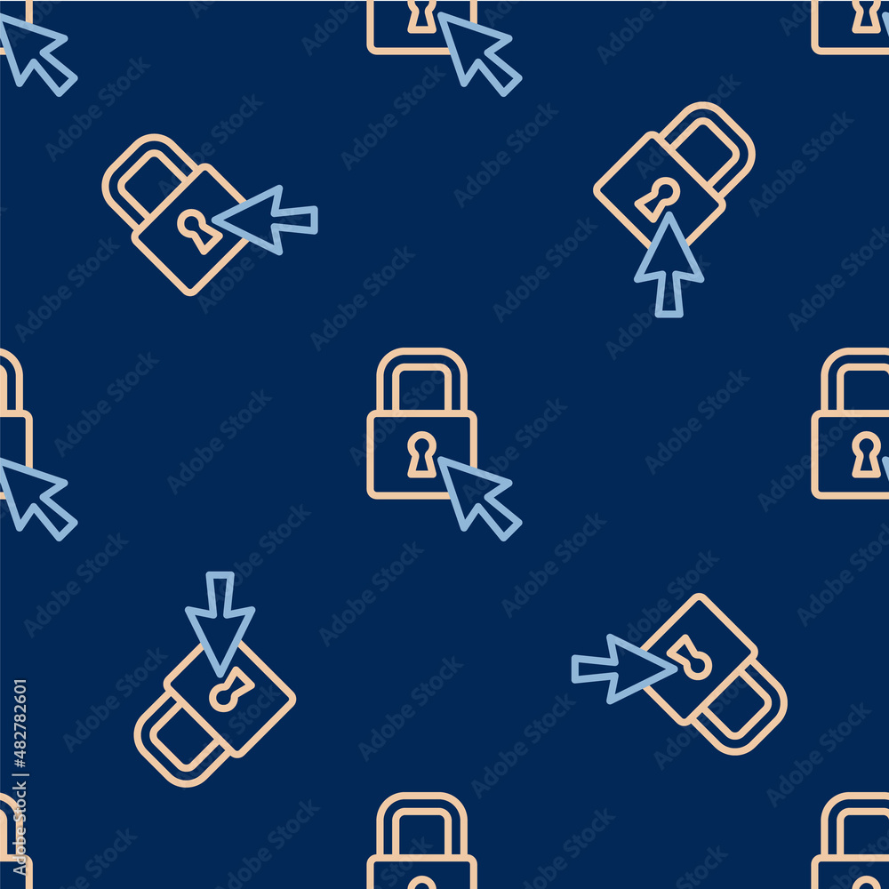 Line Lock icon isolated seamless pattern on blue background. Padlock sign. Security, safety, protection, privacy concept. Vector Line Lock icon isolated seamless pattern on blue background. Padlock sign. Security, safety, protection, privacy concept. Vector