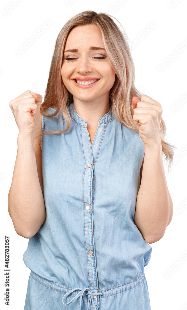 Young casual woman over isolated white background celebrating a victory Young casual woman over isolated white background celebrating a victory