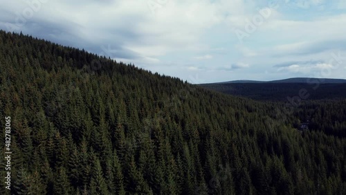 View of the Granicznik mountain and the rushing Jizera River. (Sudetes, Jizera Mountains) photo