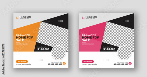 Business real estate social media post square flyer banner template