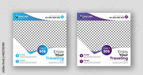 Business social media post square flyer travel banner template