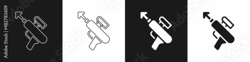 Set Fishing harpoon icon isolated on black and white background. Fishery manufacturers for catching fish under water. Diving underwater equipment. Vector
