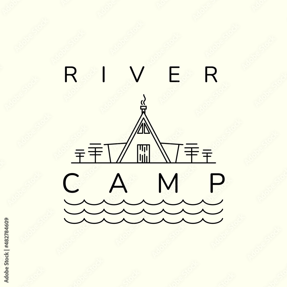 river camp simple line art icon logo template vector illustration design river camp simple line art icon logo template vector illustration design