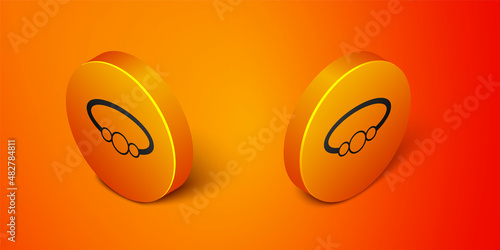 Isometric Bracelet jewelry icon isolated on orange background. Bangle sign. Orange circle button. Vector