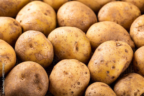 Raw whole washed organic floury potato background. Healthy vegetarian food concept