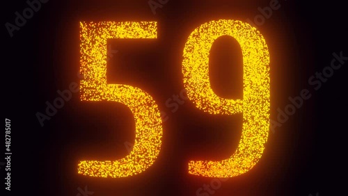 Fifty nine years happy birthday, anniversary, holiday, celebration fireworks, bloom, sparkles number animation. 3 fonts variations, 480 frames for each variant. 4K Ultra HD 3D render photo
