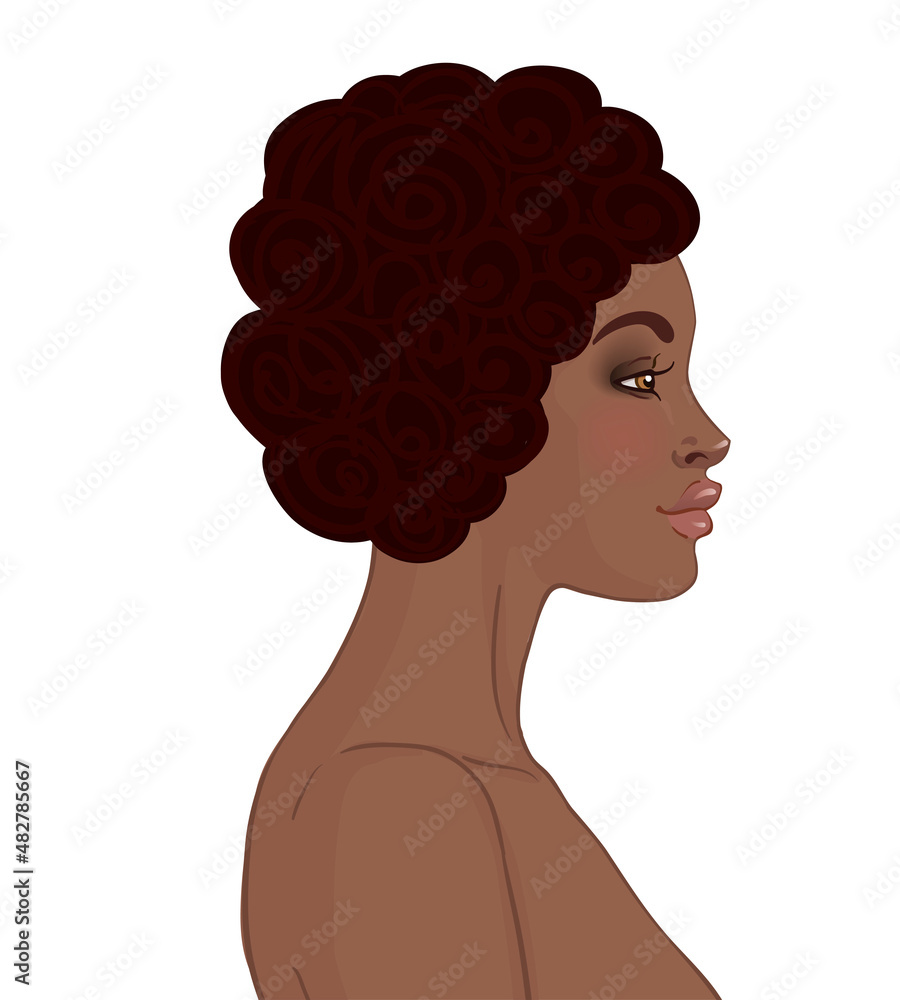 African American Girl Face. Vector illustration.