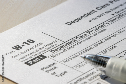 Closeup of Form W-10, Dependent Care Provider's Identification and Certification.