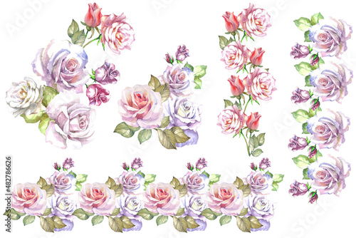 set of flowers bouquets with roses