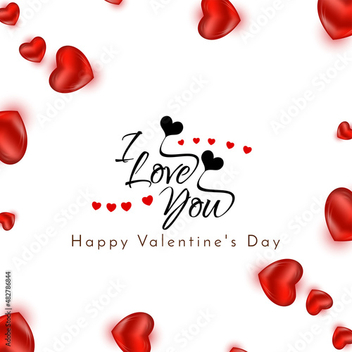 Stylish Happy Valentines day celebration text design background with red hearts