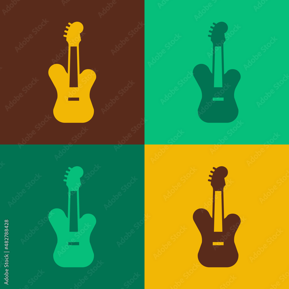 Naklejka premium Pop art Electric bass guitar icon isolated on color background. Vector