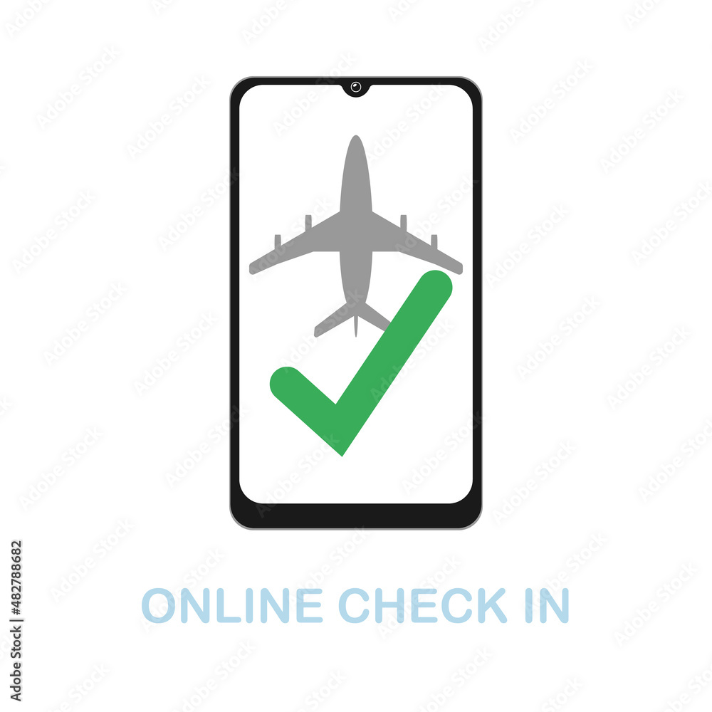 Online Check In flat icon. Colored element sign from airport collection. Flat Online Check In icon sign for web design, infographics and more.