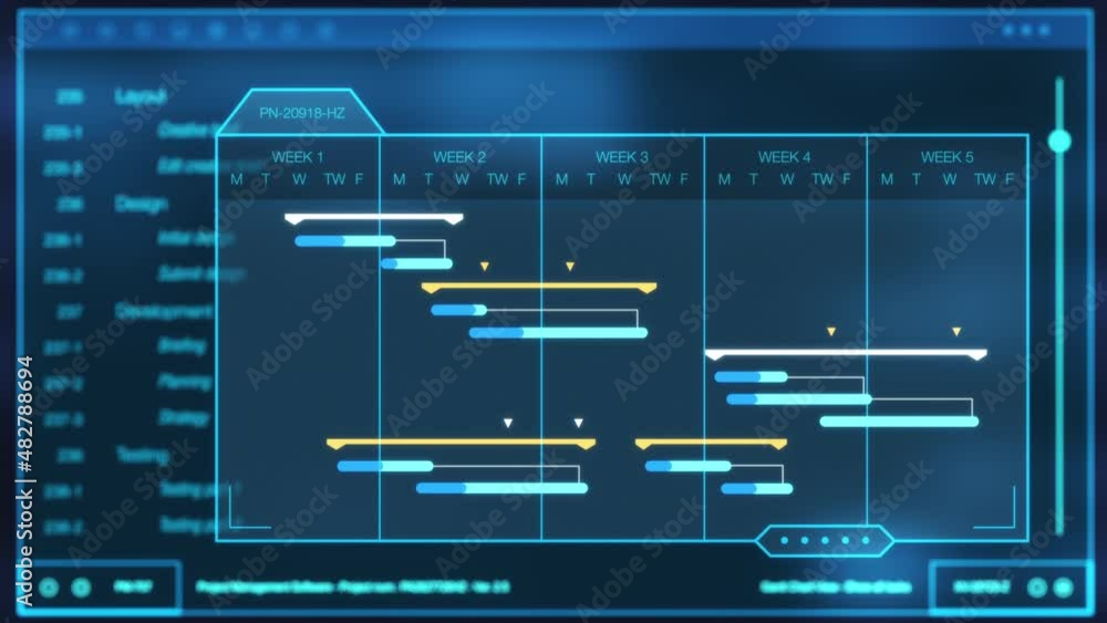 project management software, interface animation, gantt chart, concept of project planning, flashing lights on backgrounds (3d render) project management software, interface animation, gantt chart, concept of project planning, flashing lights on backgrounds (3d render)