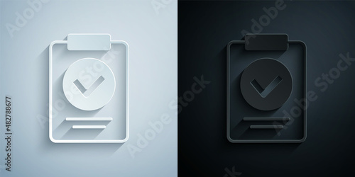 Paper cut Medical prescription icon isolated on grey and black background. Rx form. Recipe medical. Pharmacy or medicine symbol. Paper art style. Vector