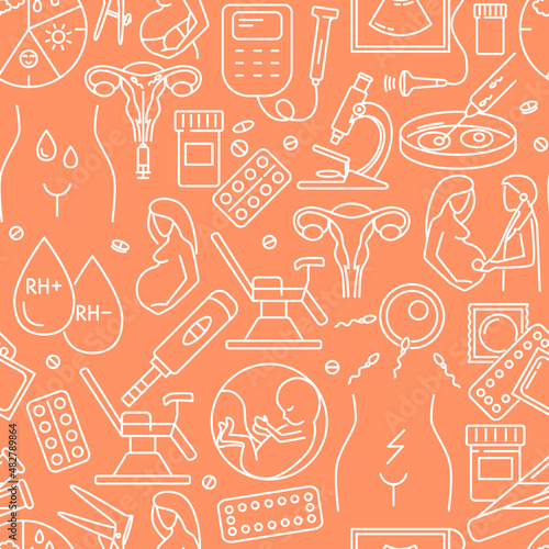 Gynecology seamless pattern in colored line style