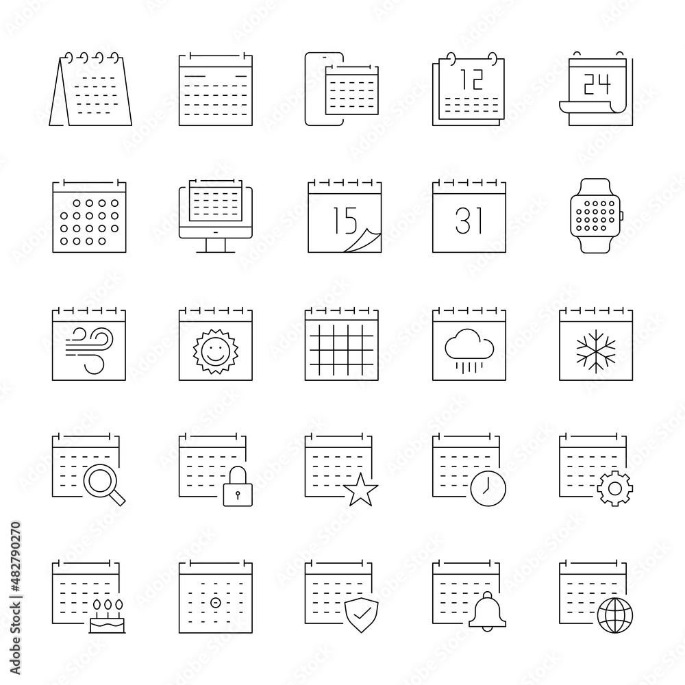 A set of line icons, calendar, date, icons, vector illustration.
