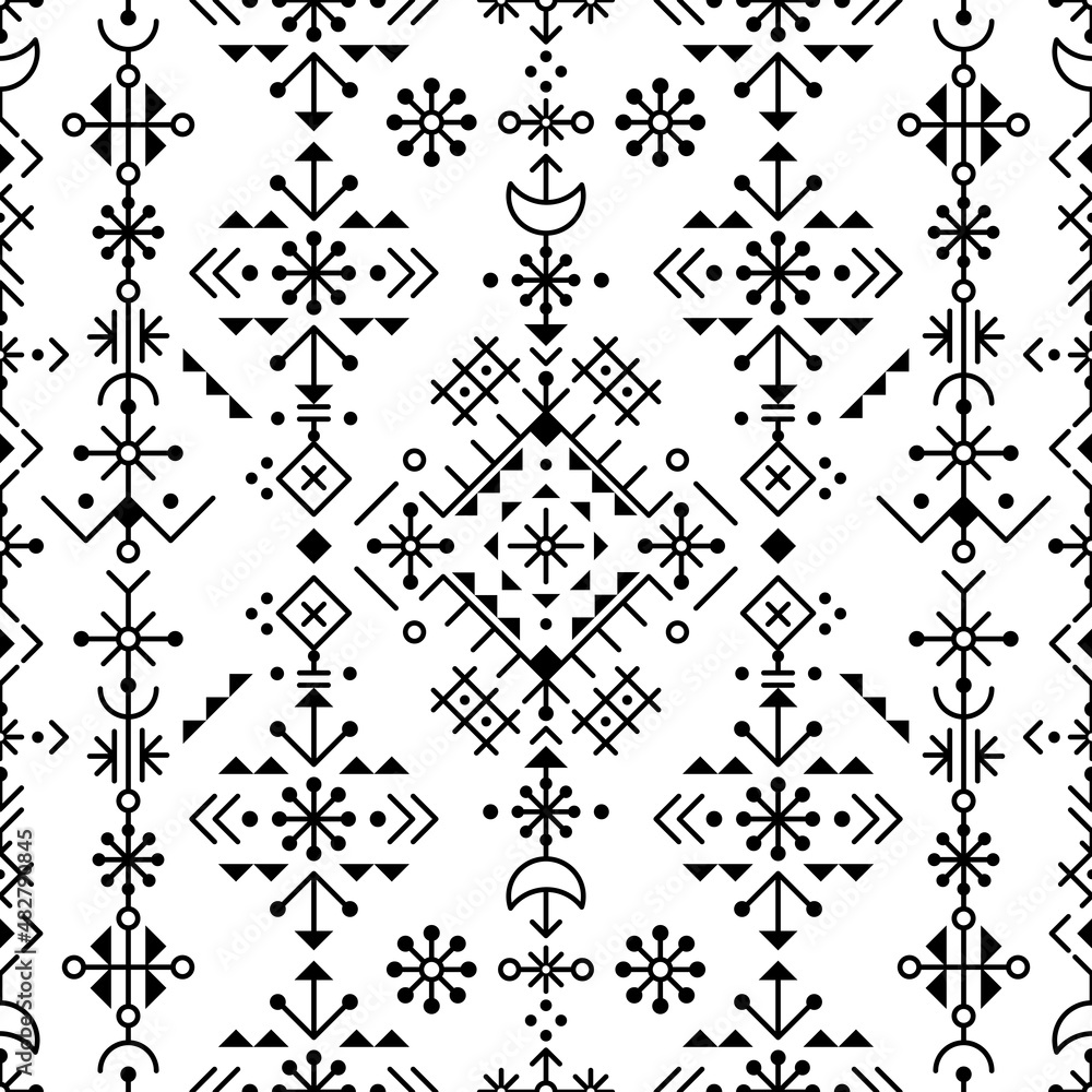 Nordic geometric tribal line art vector seamless patten, textile or fabric  print design set inspired by Viking rune ornamnets from Iceland Stock  Vector | Adobe Stock