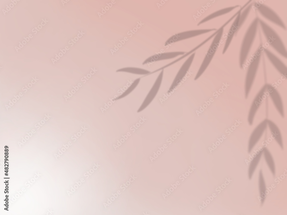 ピンク色の壁に映る葉の影の背景イラスト