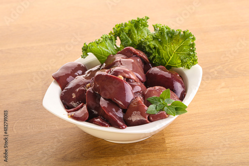 Raw chicken liver in the bowl