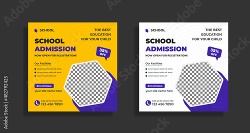 Education school admission social media and web banner square flyer template