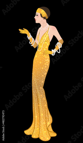 Flapper girl: Retro party invitation design template. Vector illustration.