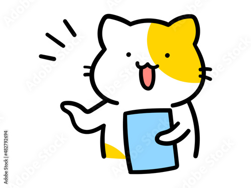 お客さんの相談にのるかわいいねこのキャラクターの手書き風イラスト