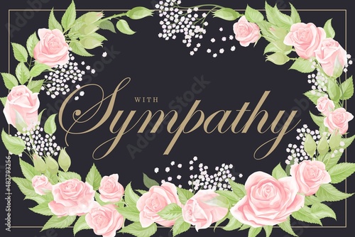 Obraz na płótnie Cream pink rose frame on black background vector sympathy template
