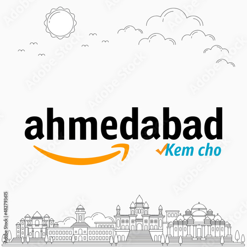 ahmedabad city skyline illustration,  Ahmedabad kem cho concept art