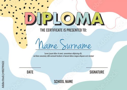 Diploma certificate concept template, with abstract background illustrations. vector