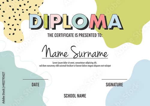 Diploma certificate concept template, with abstract background illustrations. vector