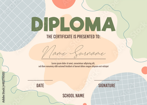 Diploma certificate concept template, with abstract background illustrations. vector