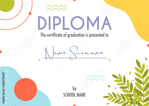 Diploma certificate concept template, with abstract background illustrations. vector