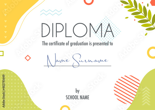 Diploma certificate concept template, with abstract background illustrations. vector