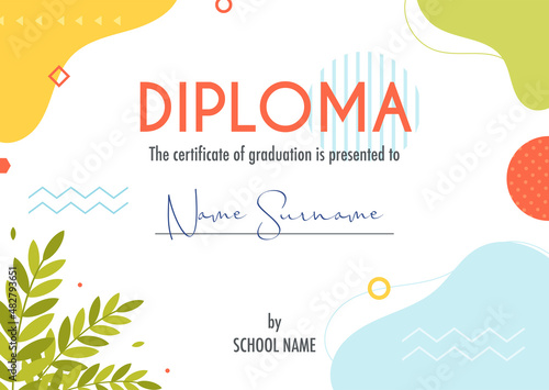 Diploma certificate concept template, with abstract background illustrations. vector