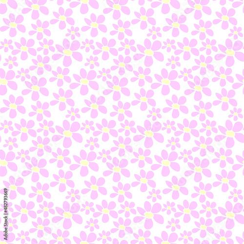 Vector simple primitive floral seamless pattern. Cute endless print with flowers in flat style. Summer spring backgrounds and textures