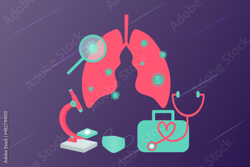Treatment for respiratory diseases. Lung inspection. Pulmonology of human vector illustration for website, app, banner. Fibrosis, virus, tuberculosis, pneumonia, cancer, lung diagnosis doctors treat	
