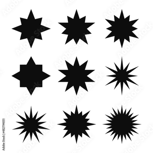 Vector set of simple black double star starburst symbols. Various double stars icon collection