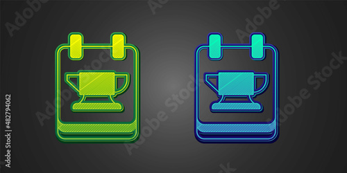 Green and blue Blacksmith anvil tool icon isolated on black background. Metal forging. Forge tool. Vector