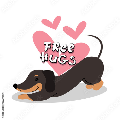 Valentine's day card with dachshund dog and heart. Vector illustration