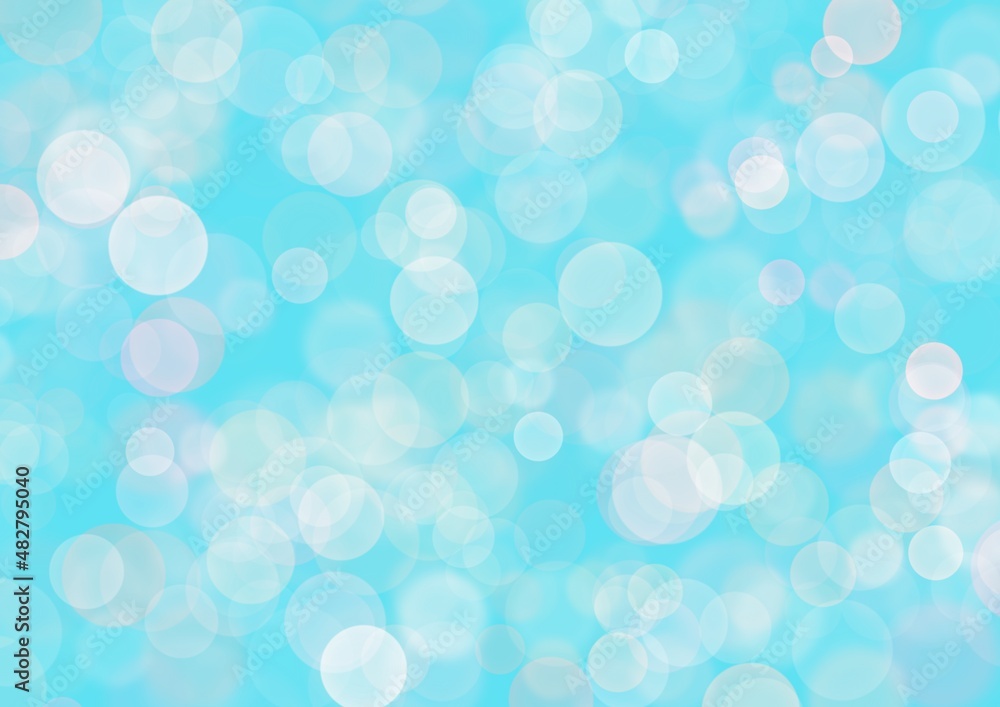 Blurred blue background with white transparent circle sparkling lights and bubbles. Shiny turquoise glittery bokeh Blurred blue background with white transparent circle sparkling lights and bubbles. Shiny turquoise glittery bokeh