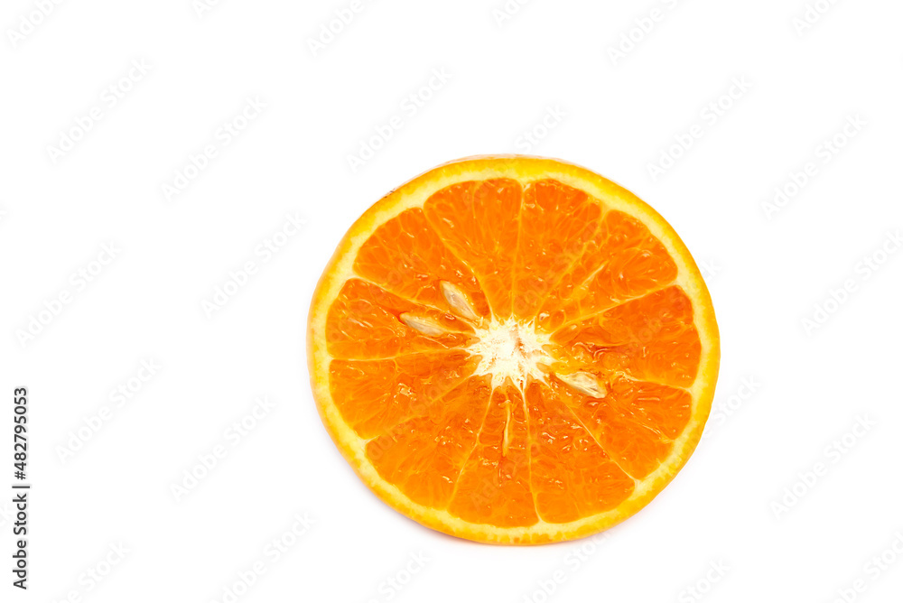 Fresh juicy orange fruit set over white background - tropical orange fruit for background use
