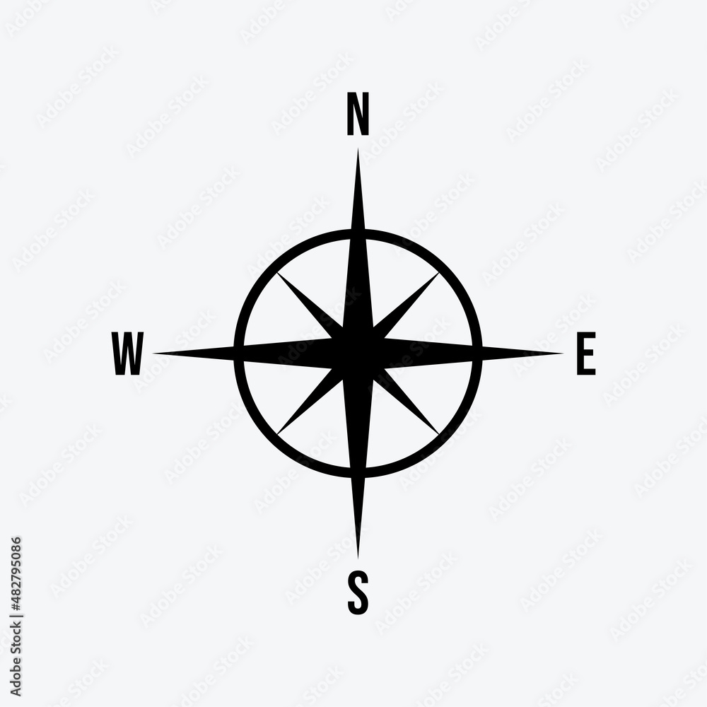 Compass navigation icon isolated flat design vector illustration. Compass navigation icon isolated flat design vector illustration.