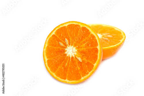 Fresh juicy orange fruit set over white background - tropical orange fruit for background use